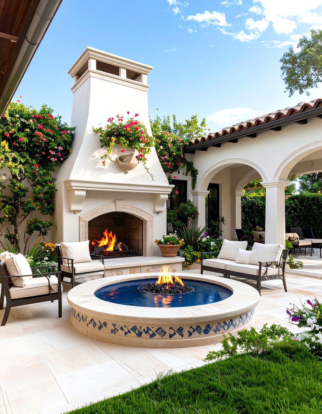 Mediterranean Style Outdoor Corner Fireplace - 20 Outdoor Corner Fireplace Ideas