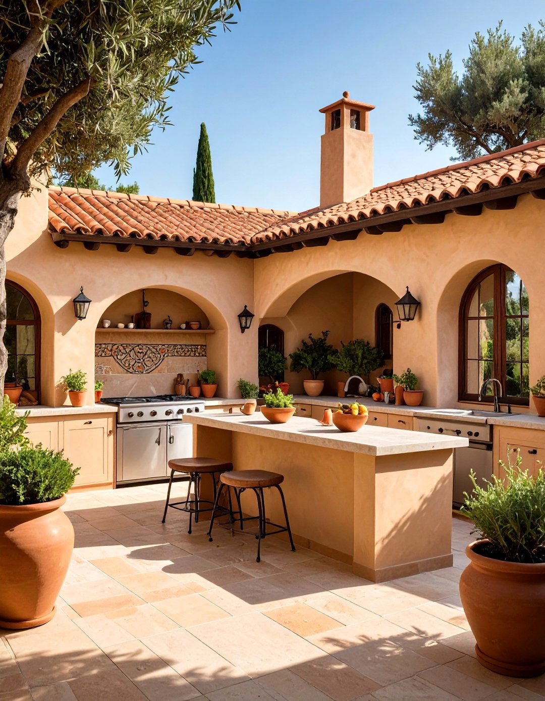 Mediterranean Style Stucco Kitchen - 20 Stucco Outdoor Kitchen Ideas