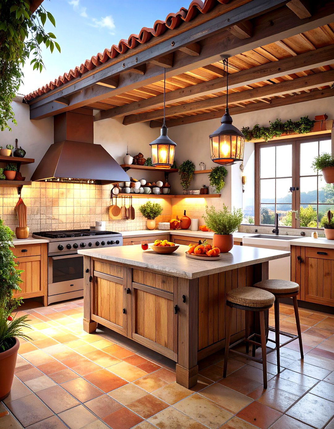 Mediterranean Terracotta Rooftop Kitchen - 20 Rooftop Kitchen Ideas