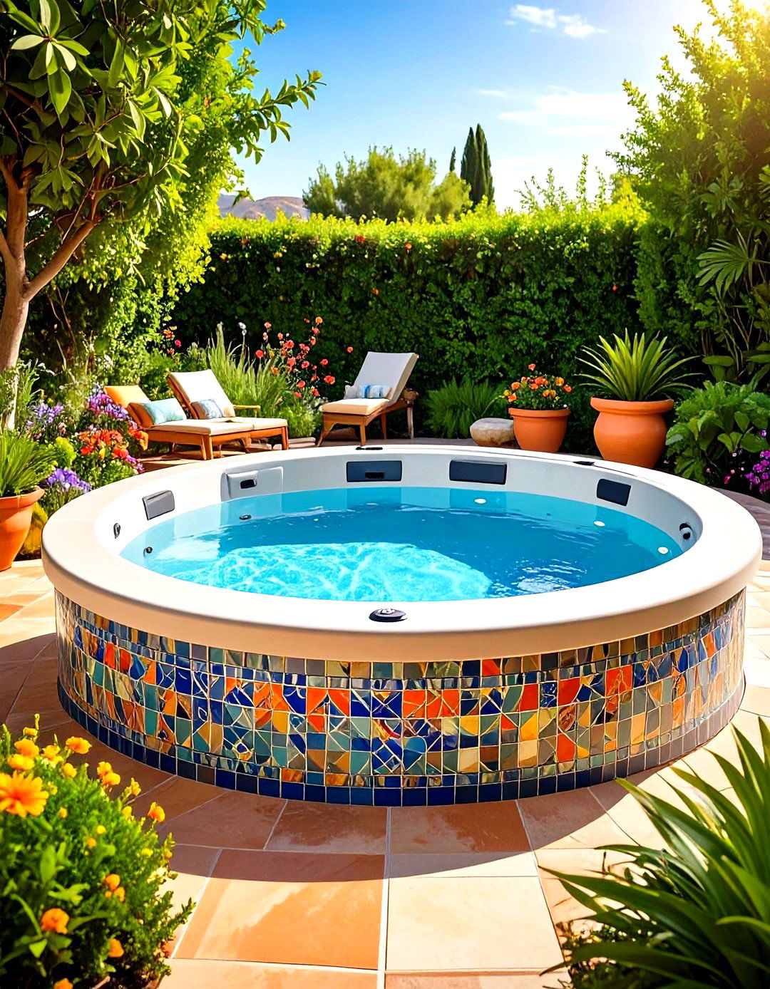 Mediterranean Tiled Sunken Tub - 20 Sunken Hot Tub Ideas