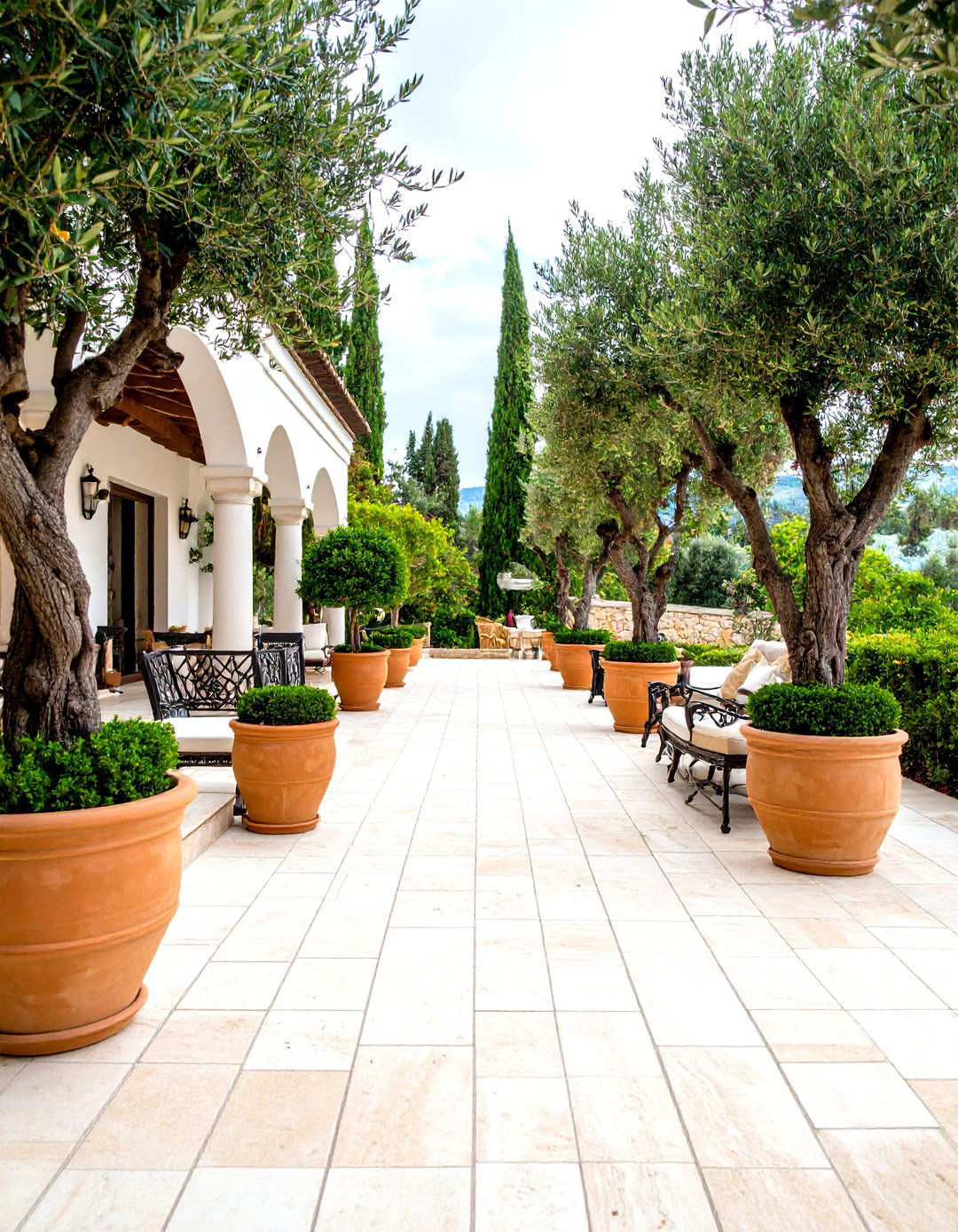 Mediterranean Travertine Paver Patio with Warm Elegance - 20 Paver Patio Ideas