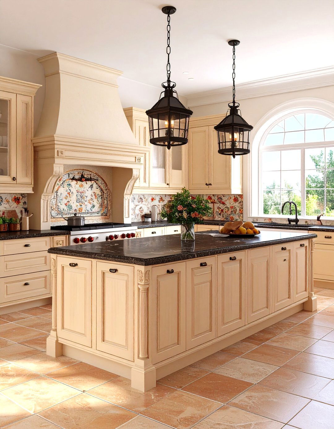 Mediterranean Villa Kitchen With Dark Countertops and Light Cabinets - 20 kitchen with dark countertops and light cabinets