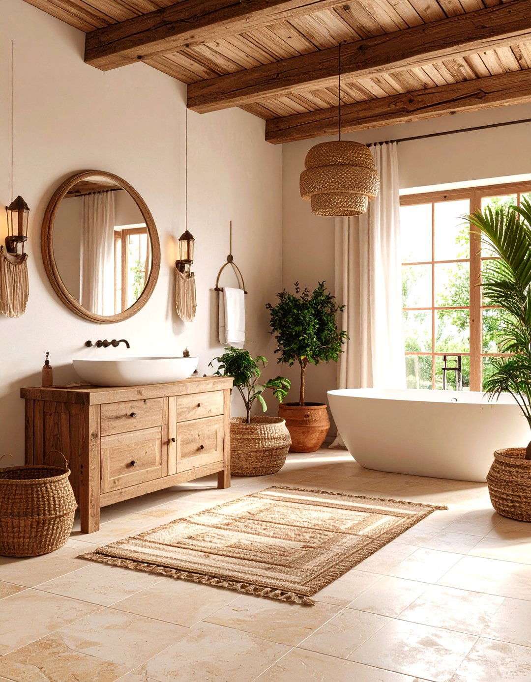 Mediterranean Vintage Bathroom with Terracotta and Stone Textures - 20 Vintage Bathroom Ideas
