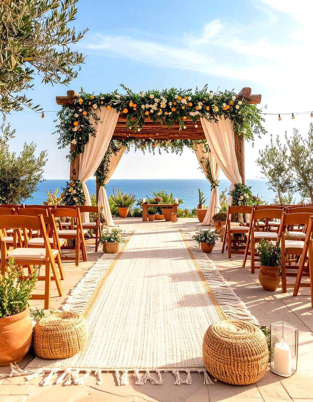 Mediterranean Wedding Backdrop with Olive Branches and Citrus Elements - 20 Wedding Backdrop Ideas