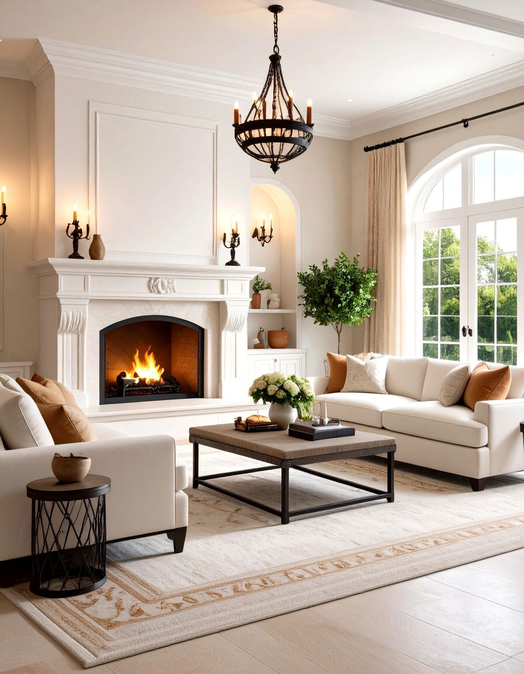 Mediterranean White Stone Fireplace with European Flair - 20 White Stone Fireplace Ideas