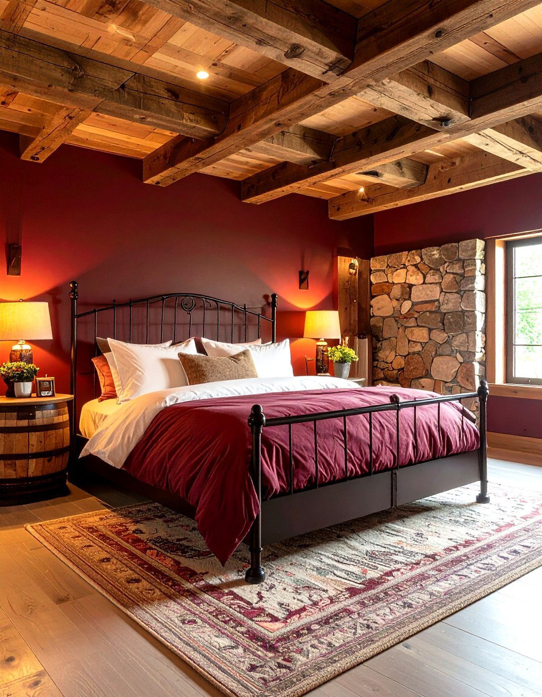 Merlot Red Bedroom with Vintage Wine Cellar Inspiration - 20 Red Bedroom Ideas