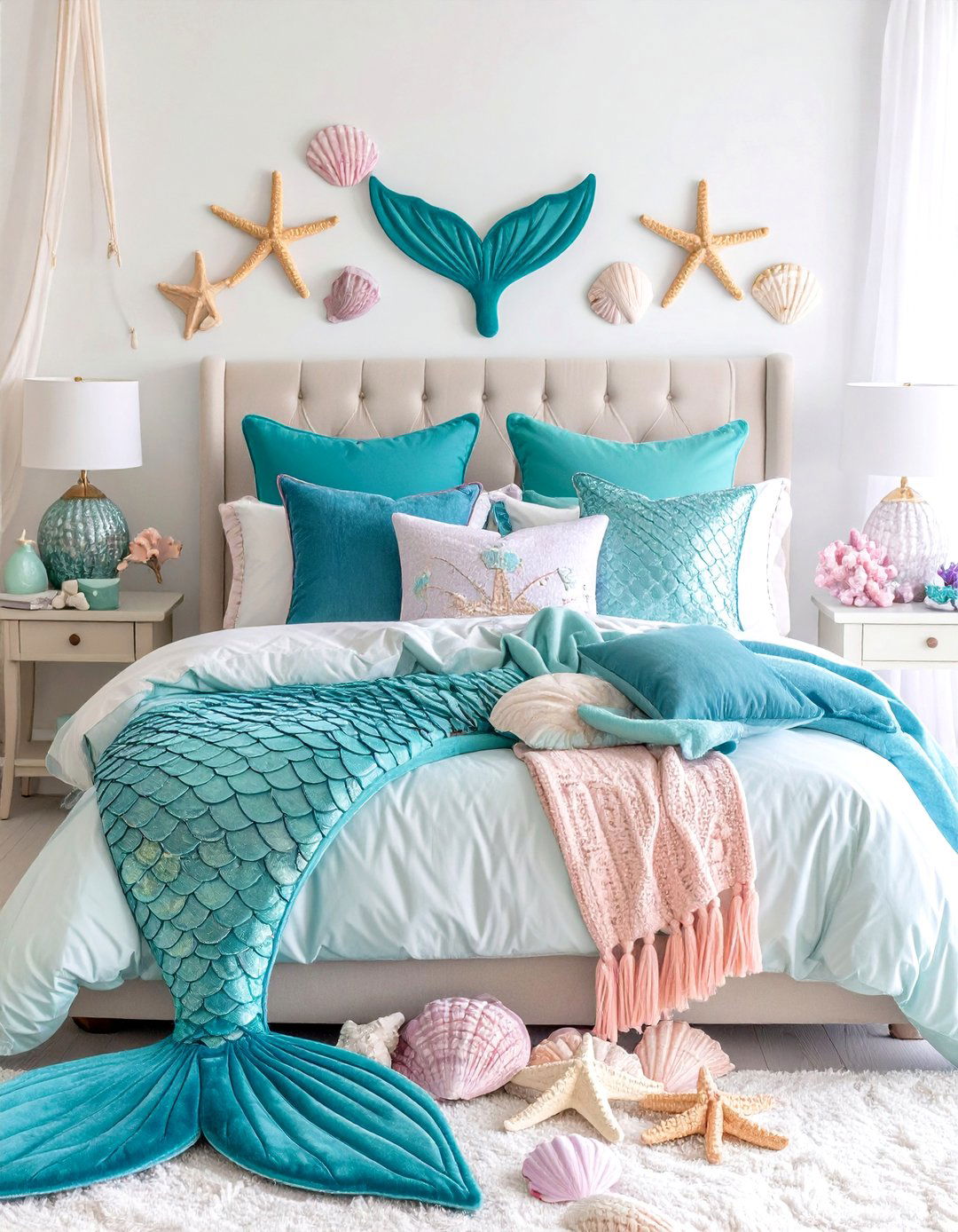Mermaid Tail Throws and Pillows - 20 Underwater Mermaid Bedroom Ideas