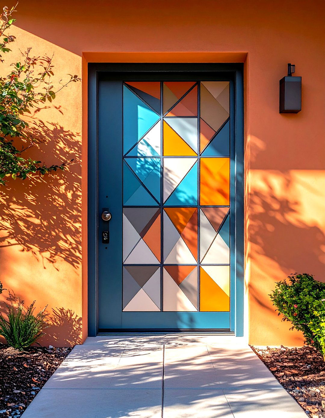 Metal Art Panel Adds Edge to Front Door Decor - 20 Front Door Decor Ideas