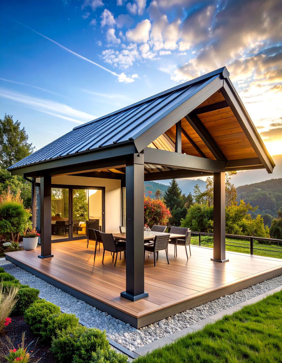 Metal Clad Gable Patio Roof Handles Harsh Weather with Ease - 20 Gable Patio Roof Design Ideas