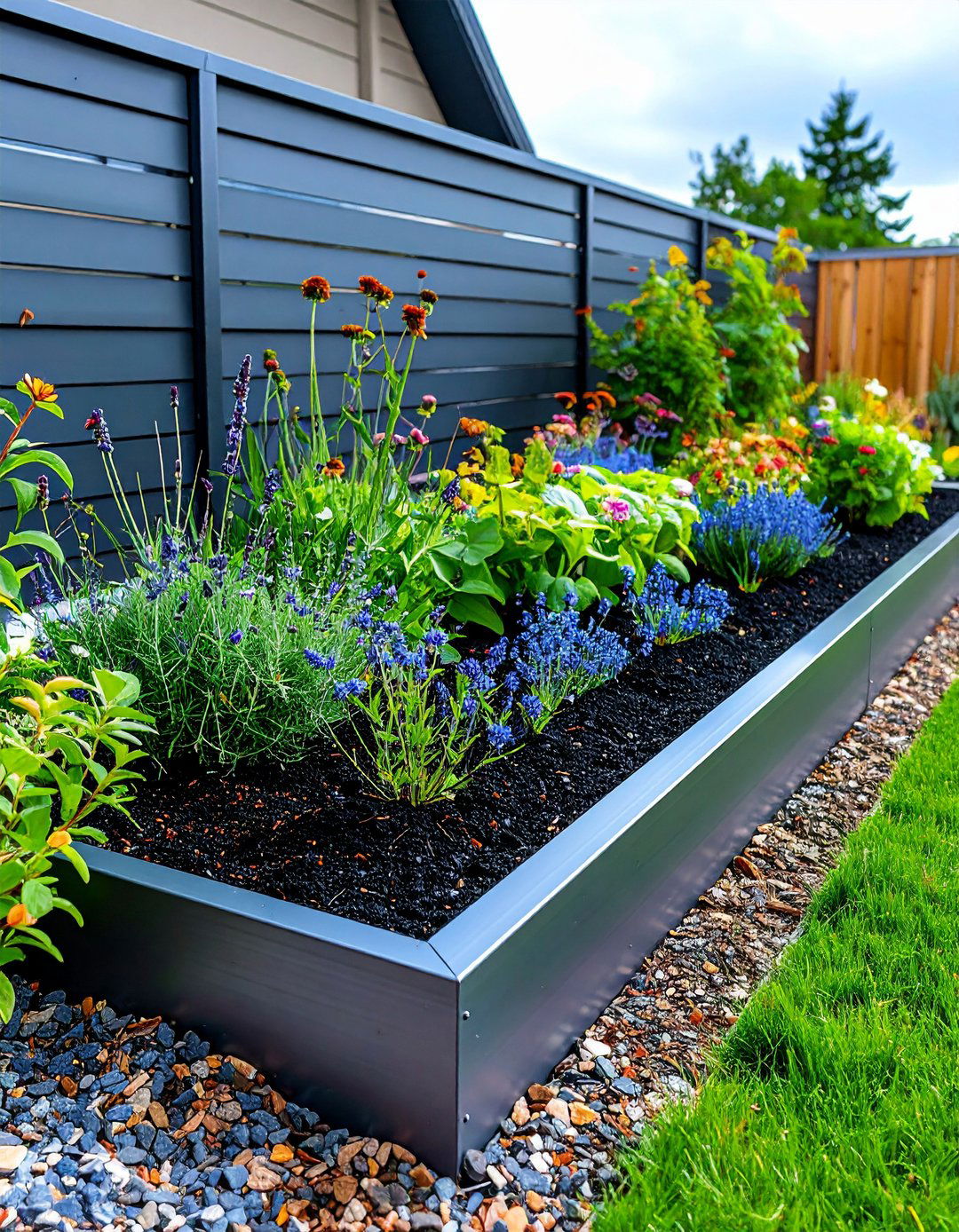 Metal Edged Modern Flower Bed - 20 Flower Bed Ideas