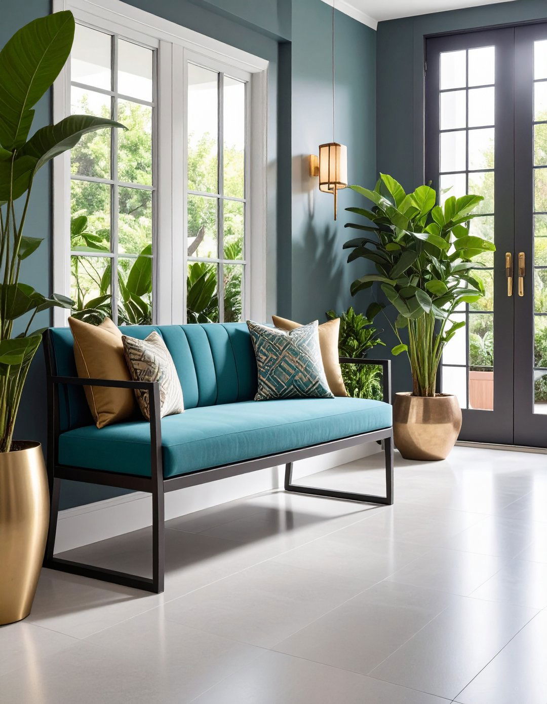 Metal Frame Entryway Bench with Modern Lines - 20 Entryway Bench Ideas