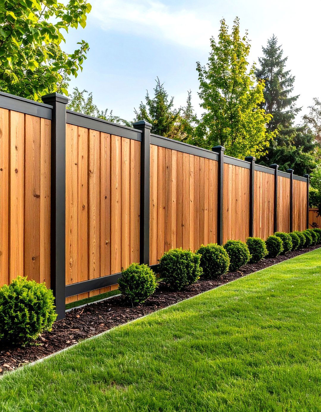 Metal Frame Privacy Fence with Wood Infill - 20 Privacy Fence Ideas