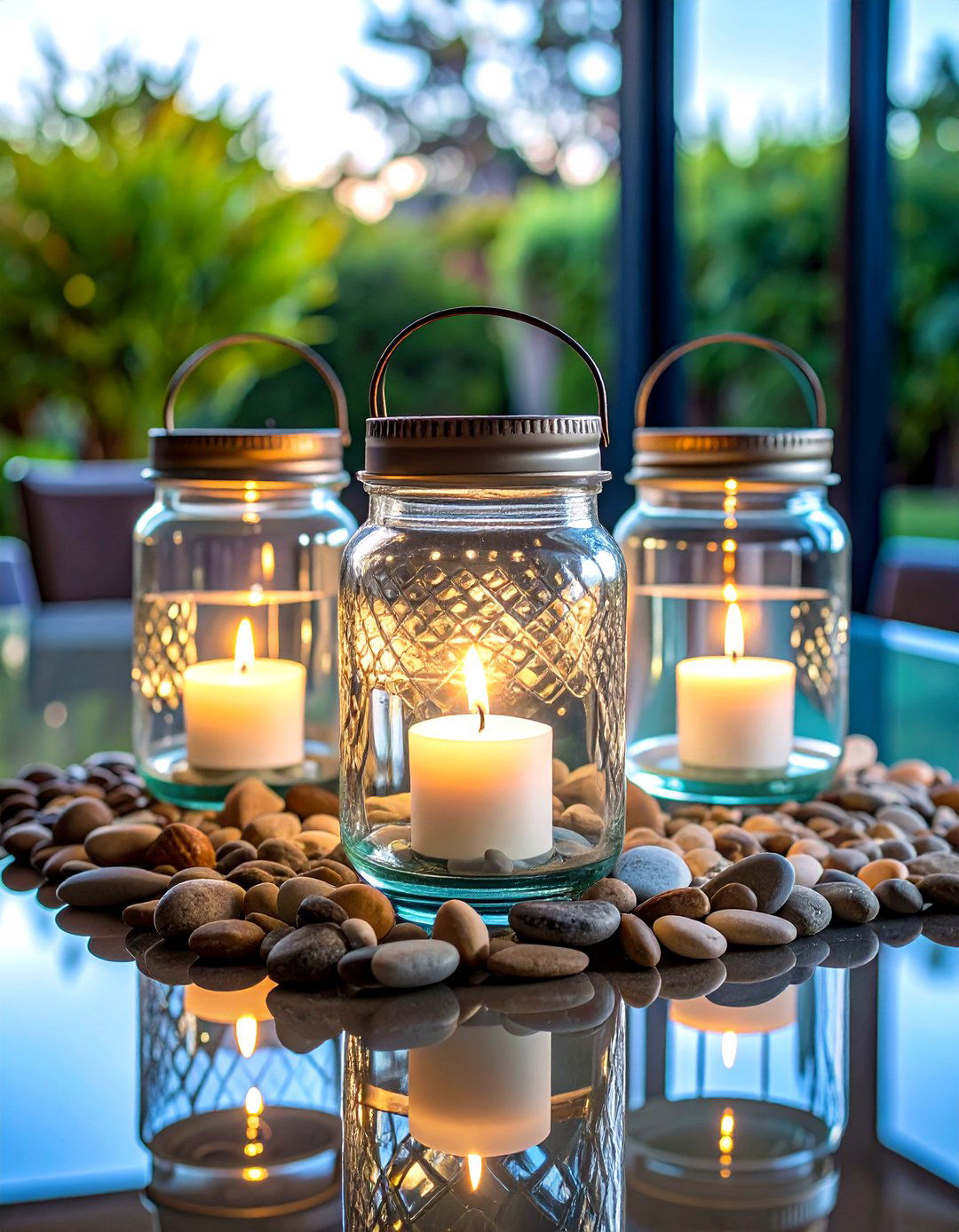 Metal Handled Lantern Mason Jar with Floating Candle - 20 Mason Jar Wedding Centerpieces