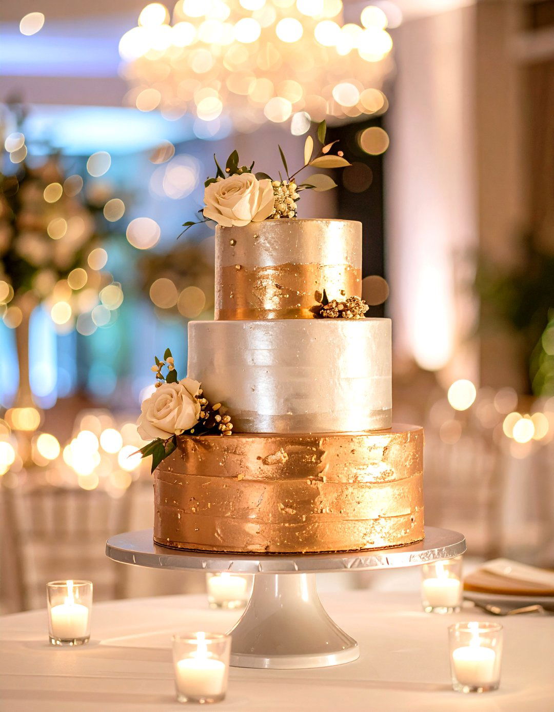 Metallic Accent Wedding Cake with Luxury Details - 20 Wedding Cake Ideas