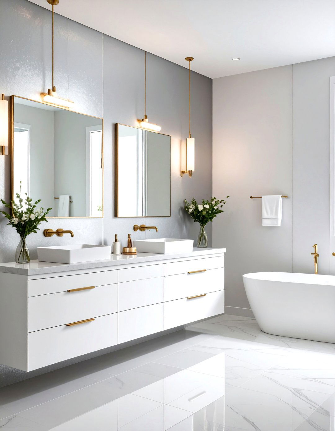 Metallic Accent with Silver and White - 20 Two Tone Wall Paint Ideas