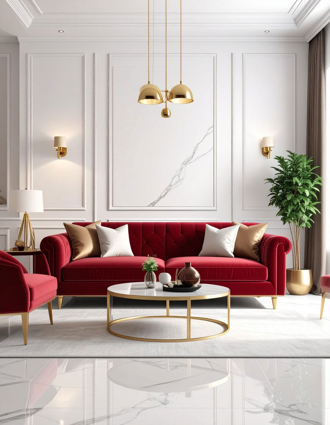 Metallic Accents Red Couch Living Room Glamour - 20 Red Couch Living Room Ideas