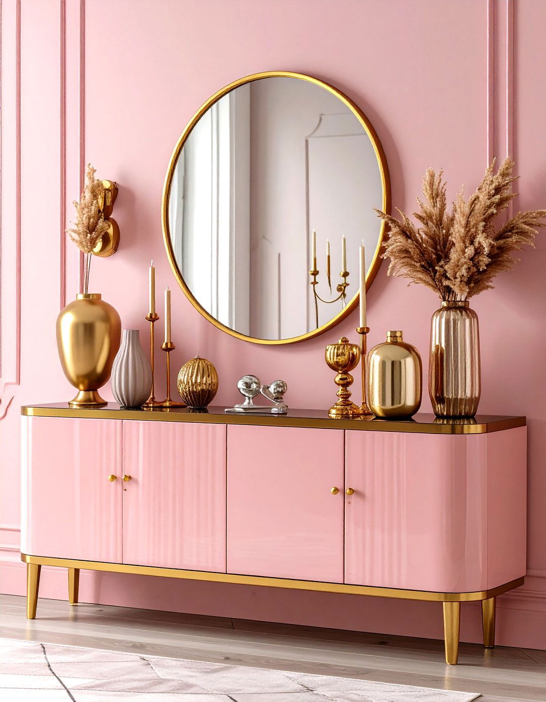 Metallic Accents for Contrast - 20 Sideboard Decor Ideas