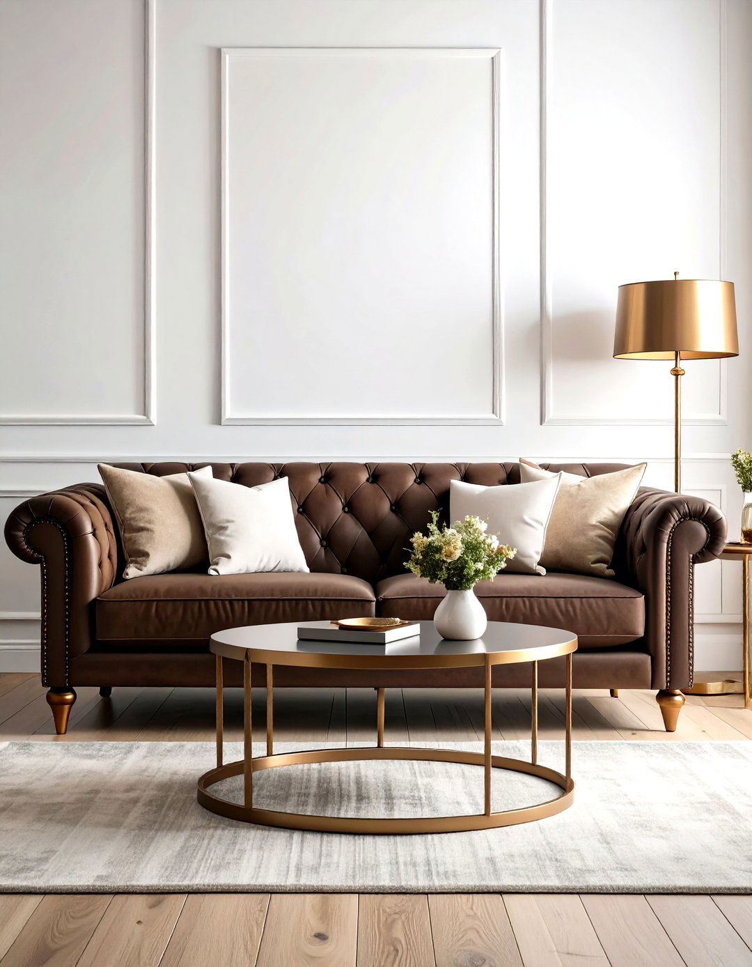 Metallic Accents for Glamour - 20 Dark Brown Couch Living Room Ideas