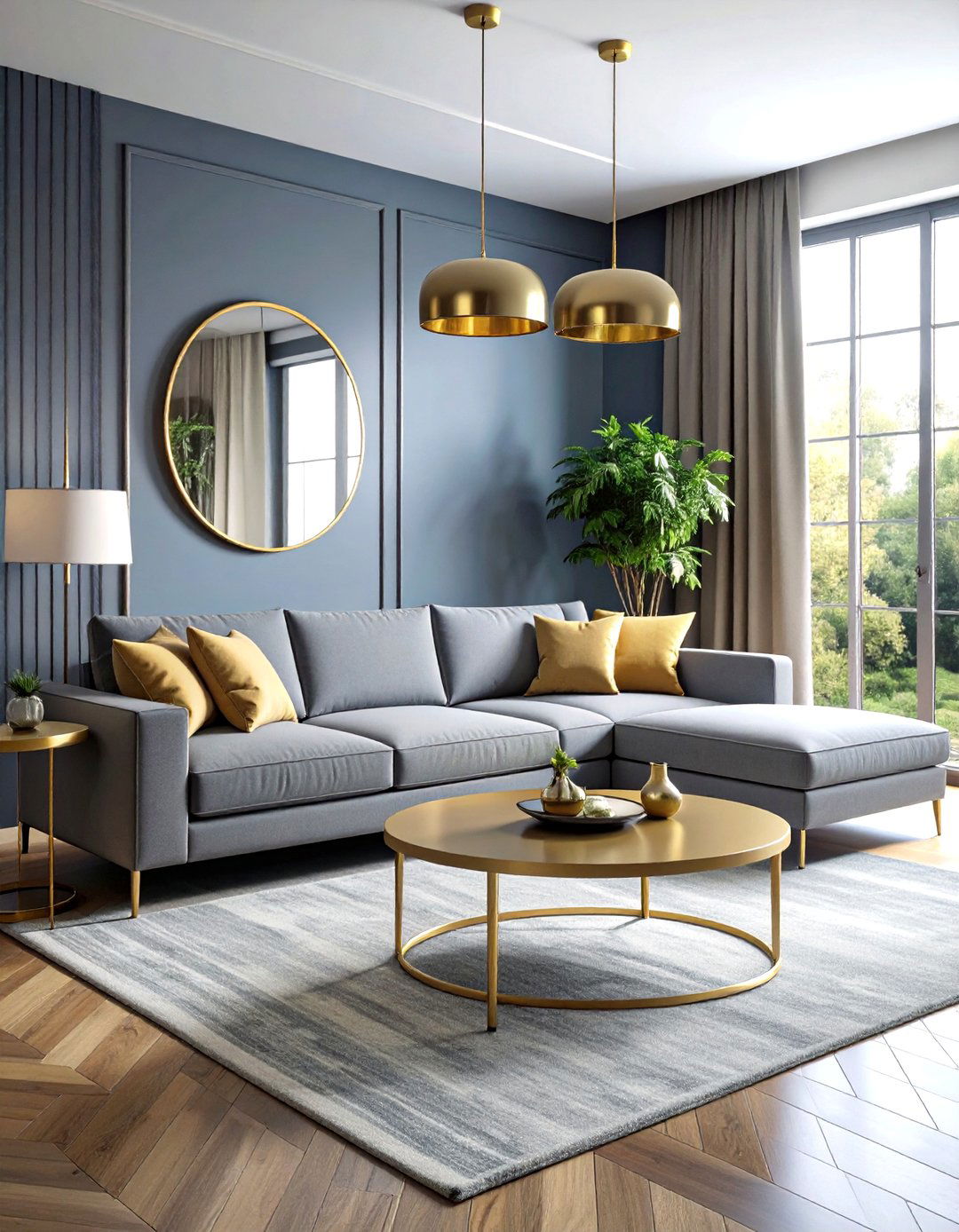 Metallic Accents for Grey Sectional - 20 Grey Sectional Living Room Ideas
