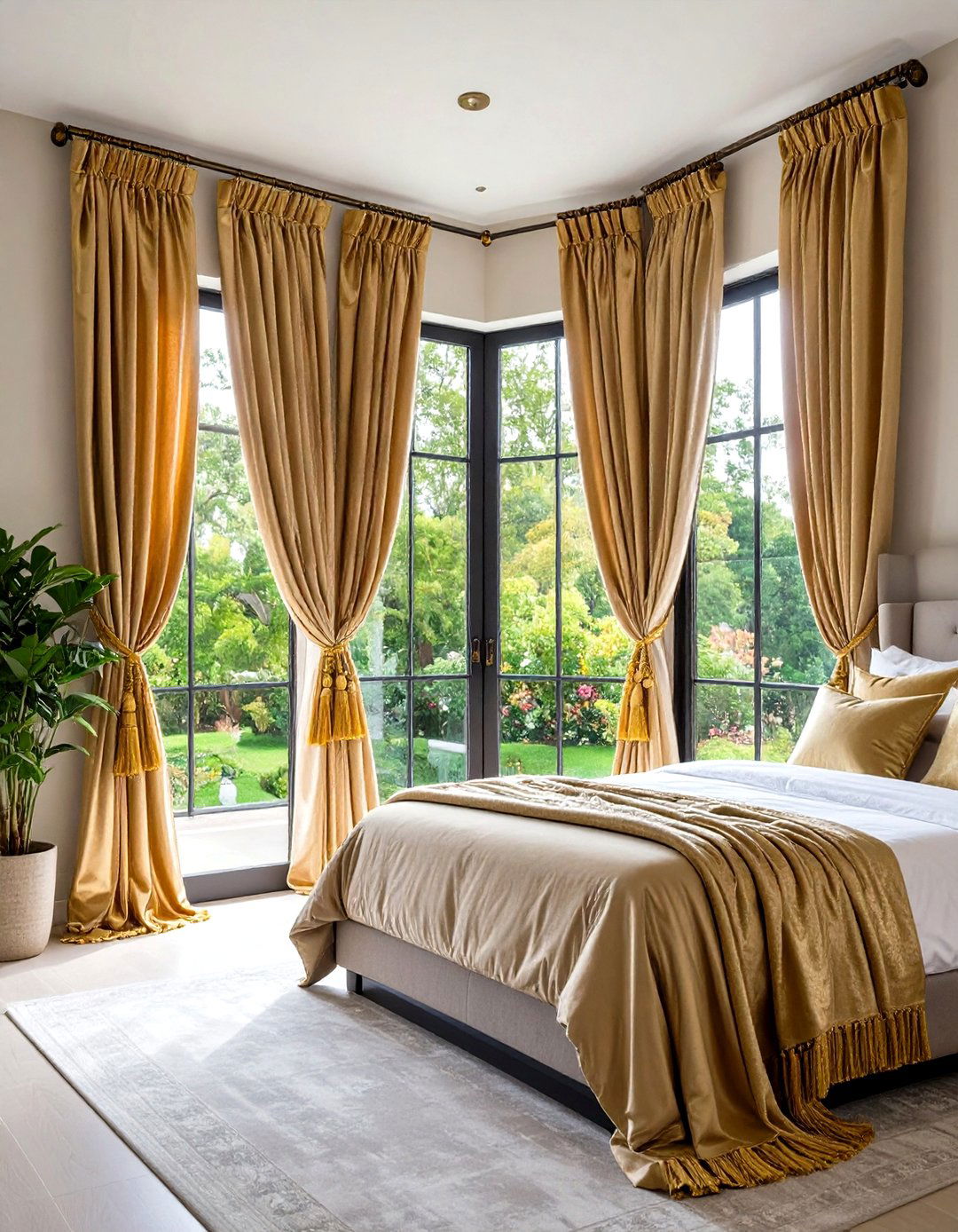 Metallic Curtains to Frame a Gold Bedroom - 20 Gold Bedroom Ideas