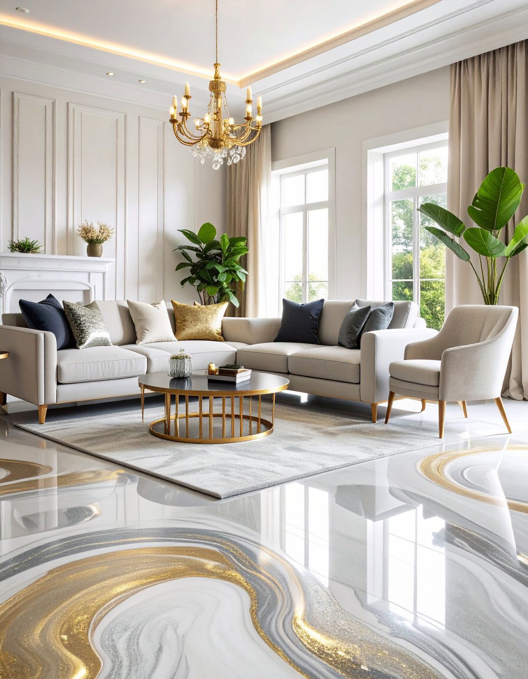 Metallic Epoxy Concrete Floors with Flowing Designs - 20 Concrete Floor Design Ideas