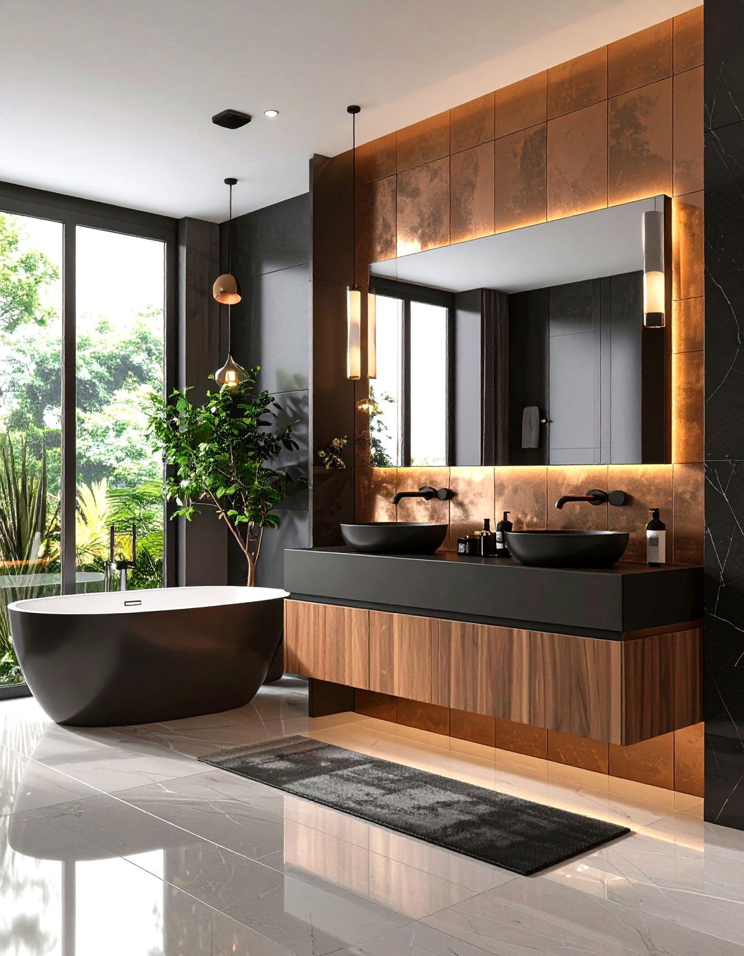 Metallic Finish Half Wall Tile Adds Subtle Glamour - 20 Half-wall Tile Bathroom Ideas