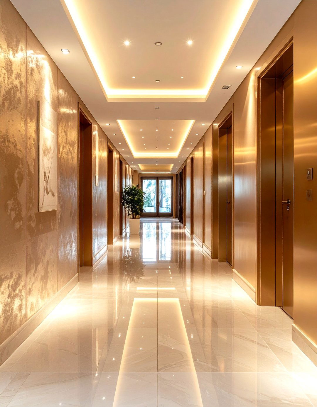 Metallic Finish Hallway Wallpaper to Reflect Light - 20 Hallway Wallpaper Ideas