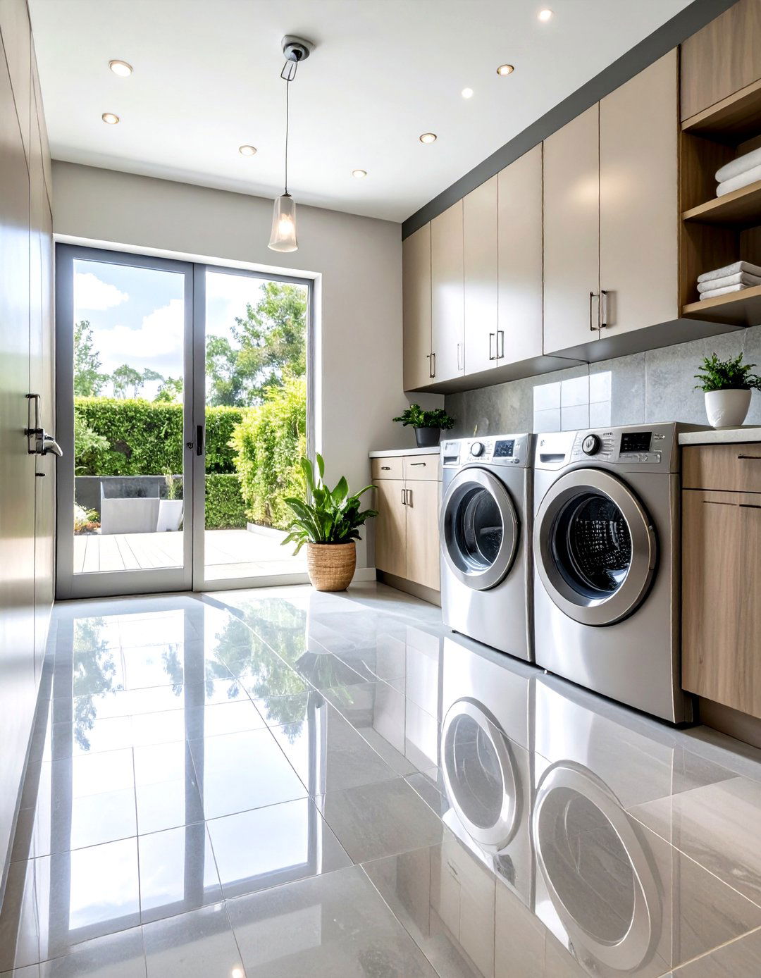 Metallic Finish Laundry Room Tile Contemporary Design - 20 Laundry Room Tile Ideas