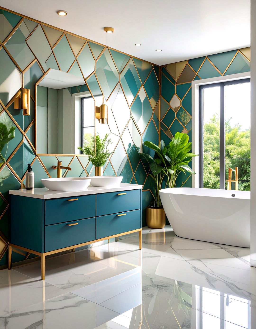Metallic Geometric Powder Room Wallpaper - 20 Powder Room Wallpaper Ideas