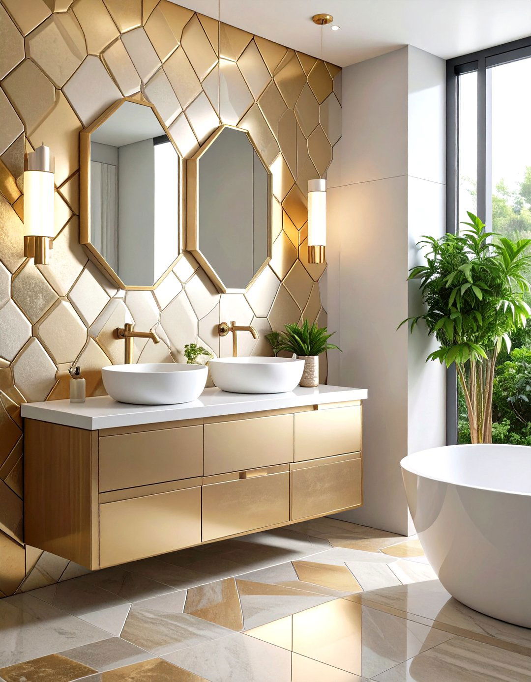 Metallic Hexagon Tiles for Glamorous Luxury - 20 Hexagon Tiles Ideas for Bathrooms
