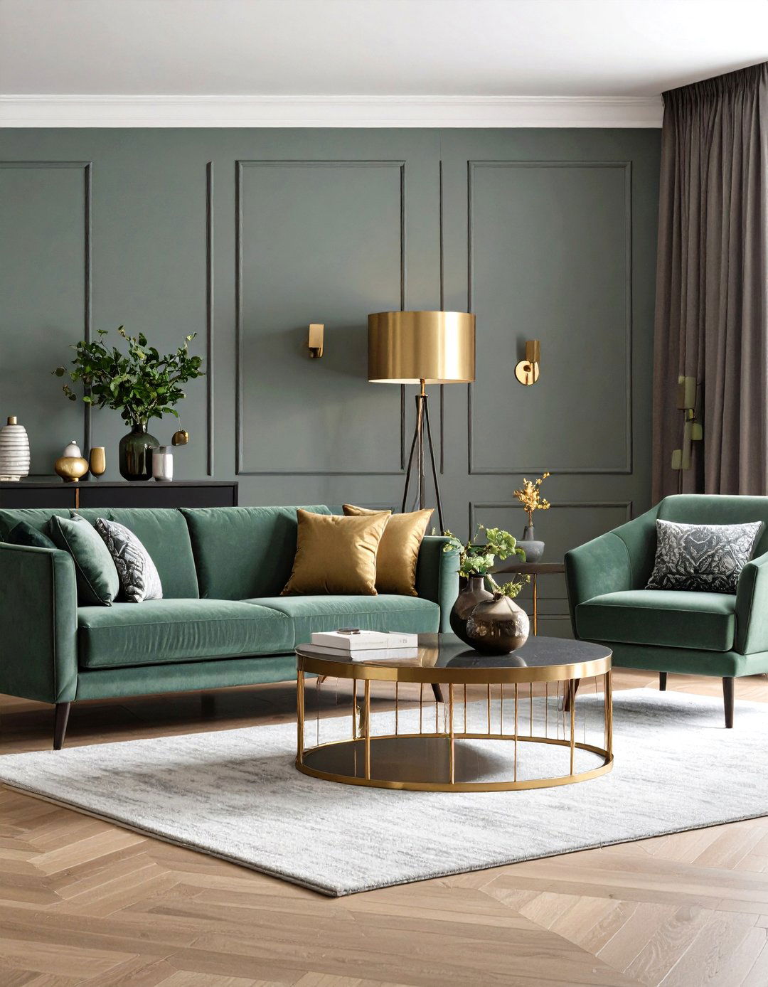 Metallic Highlights for Subtle Glamour - 20 Grey and Sage Green Living Room Ideas