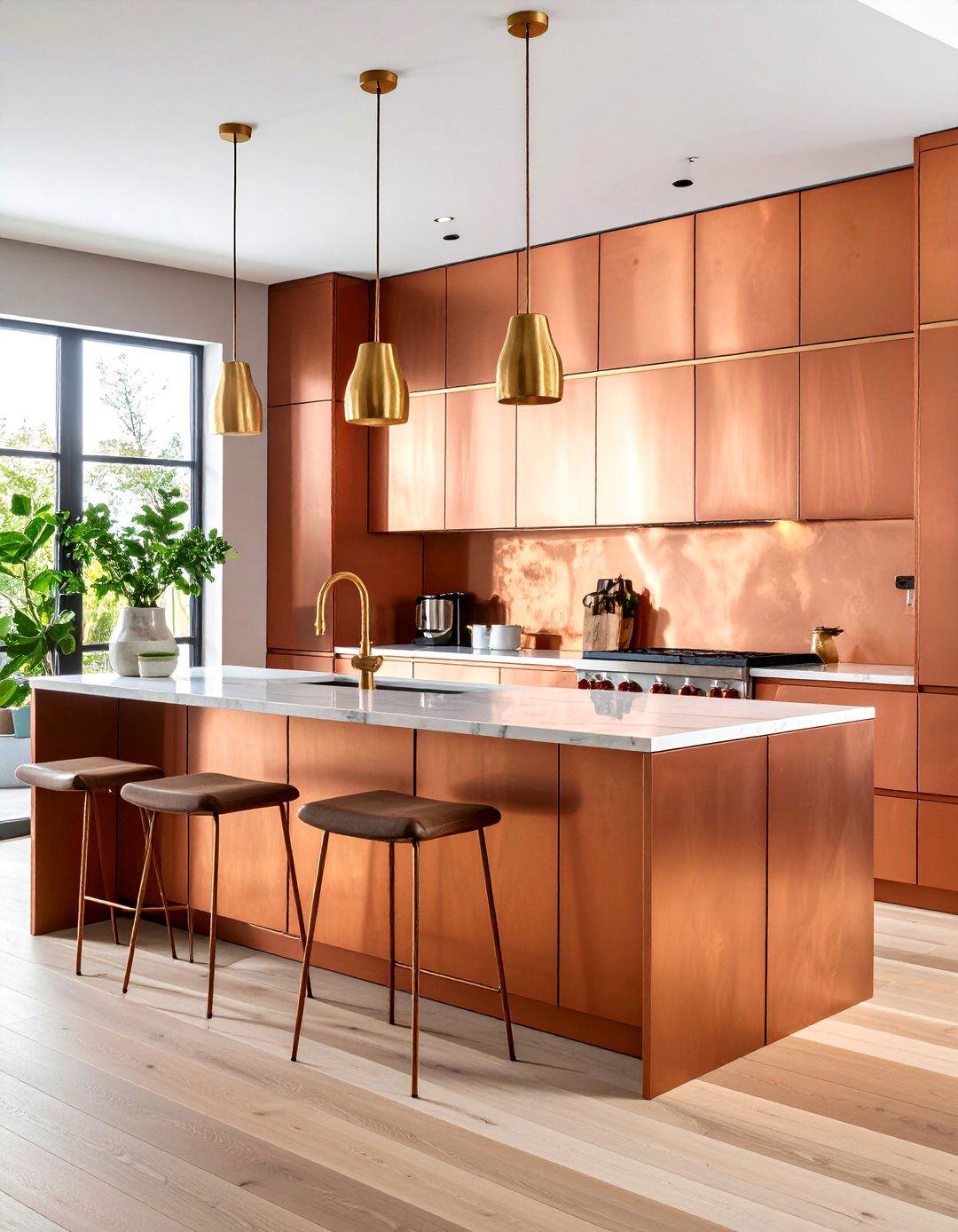Metallic Kitchen Accent Wall with Luxurious Copper Finish - 20 Kitchen Accent Wall Ideas