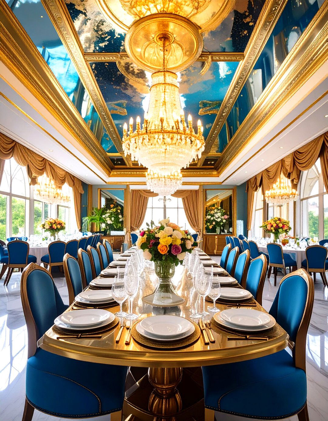 Metallic Paint Dining Room Ceiling Creates Glamour - 20 Dining Room Ceiling Ideas