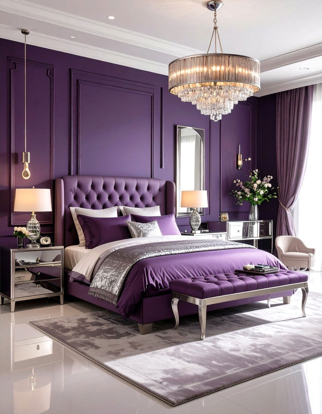 Metallic Silver Highlights in Dark Purple Decor - 20 Dark Purple Bedroom Ideas