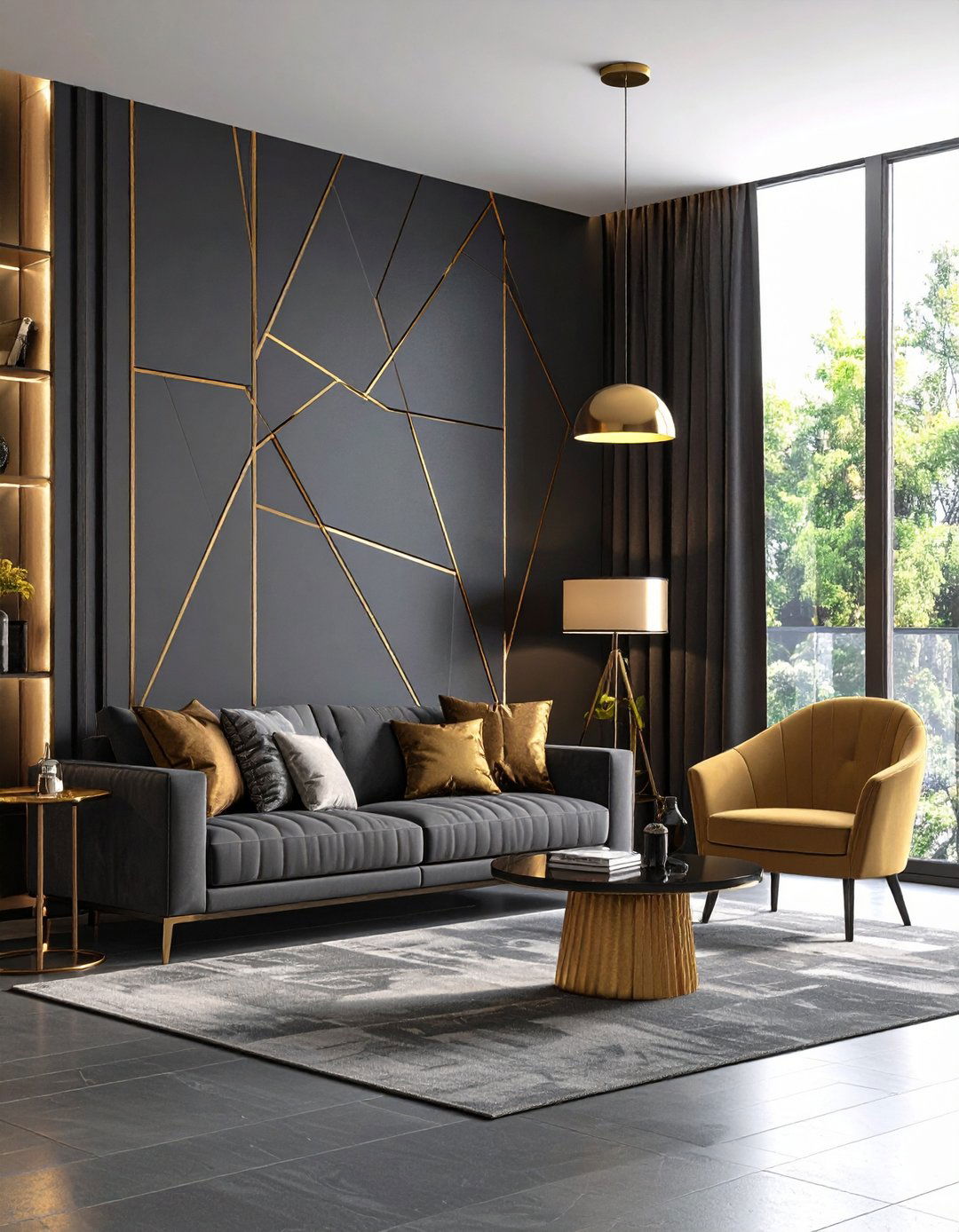 Metallic Tape Line Geometric Accent Wall - 20 Geometric Accent Wall Ideas