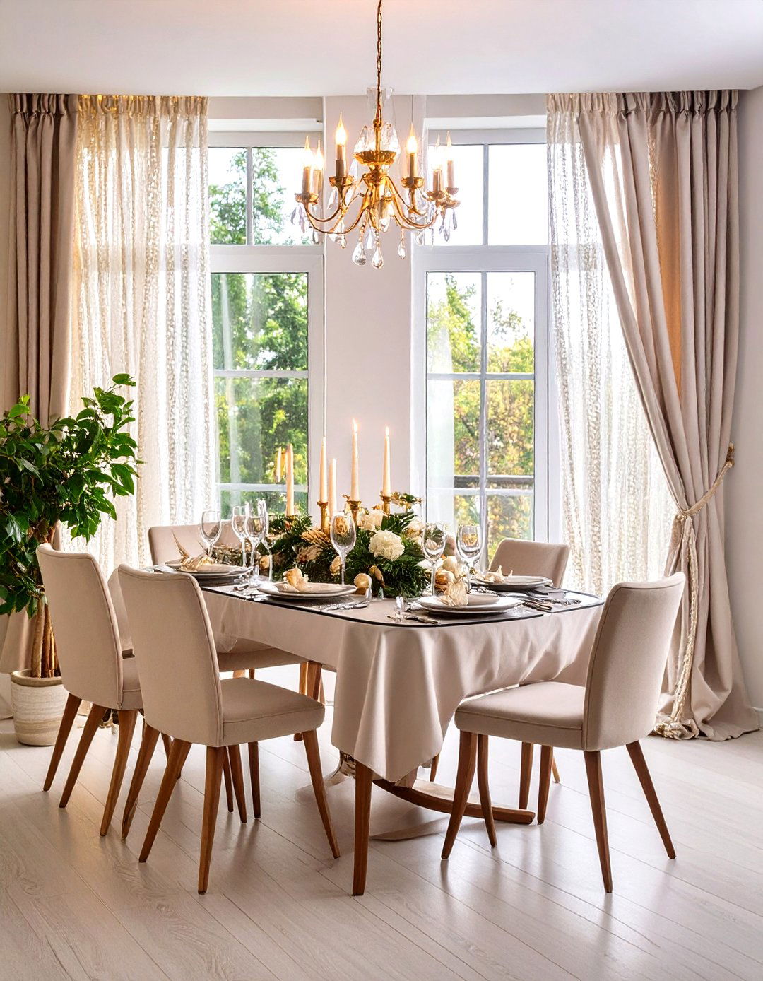 Metallic Thread Window Curtains for Understated Glamour - 20 Dining Room Window Treatments