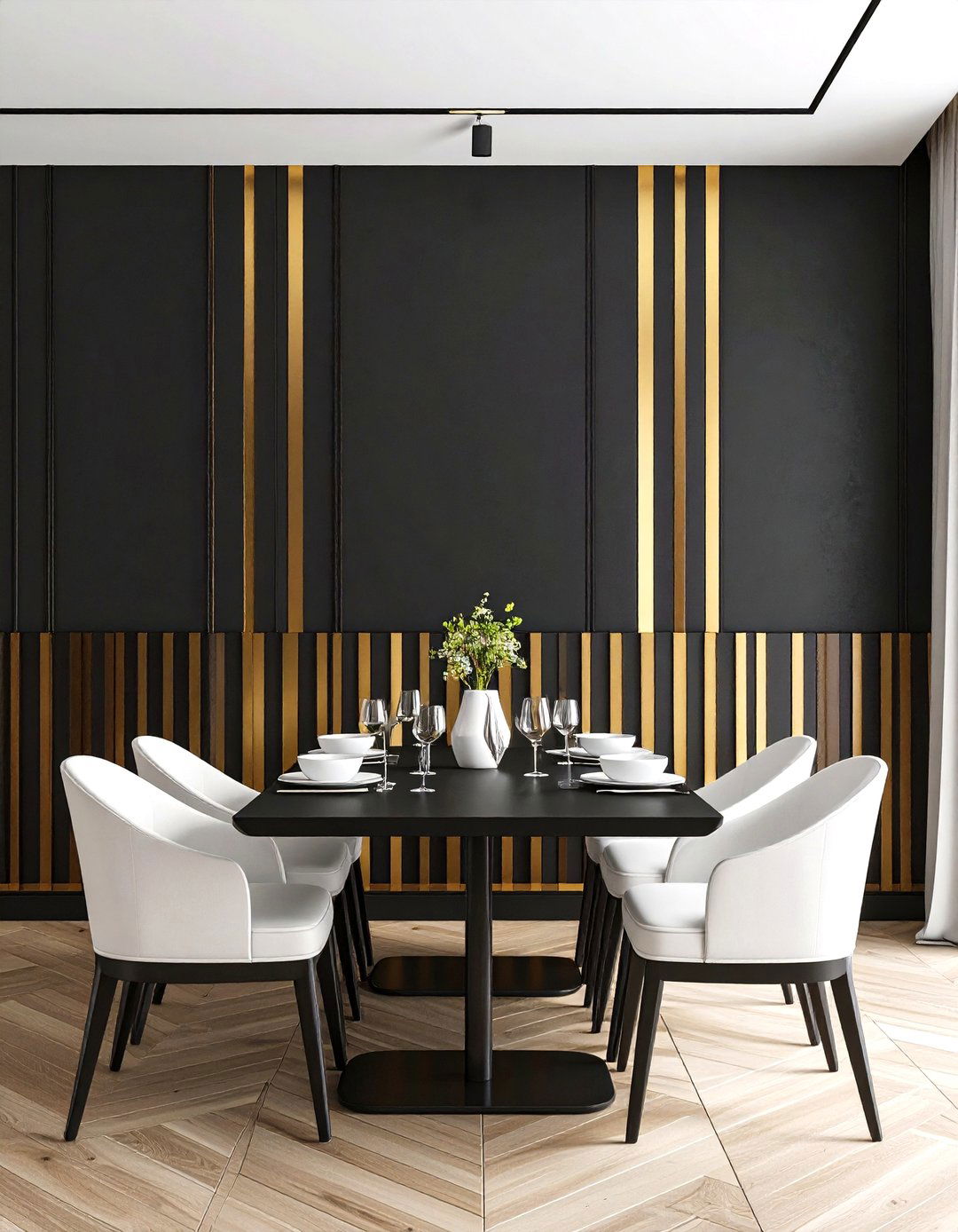 Metallic Trimmed Black Accent Wall for Subtle Glam - 20 Black Accent Wall Ideas