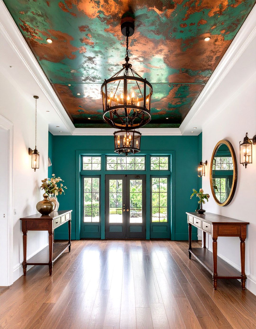 Metallic Verdigris Ceiling Evokes Art Deco Glamour - 20 Green Ceiling Ideas