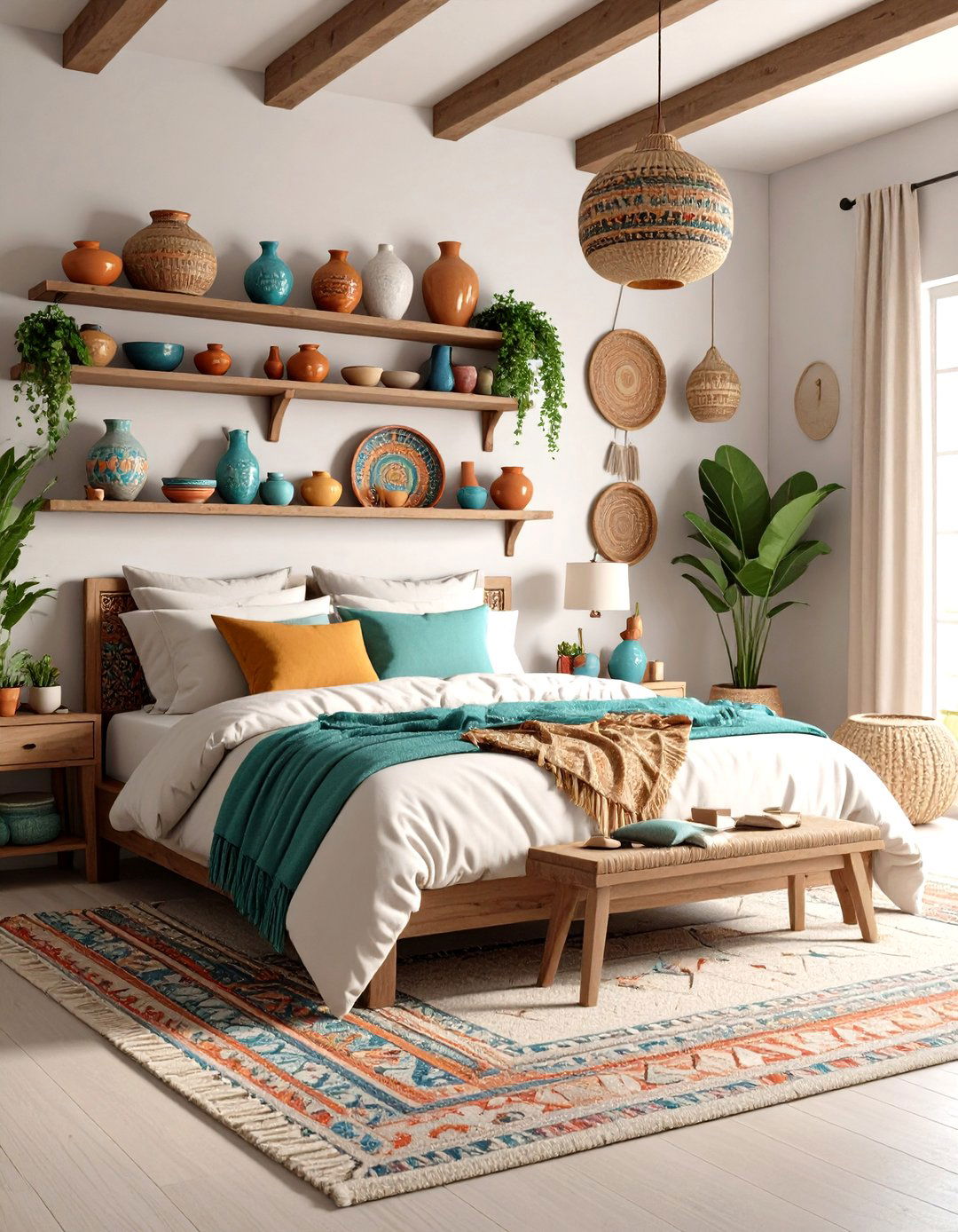 Mexican Bedroom with Ceramic Pottery Display - 20 Mexican Bedroom Ideas