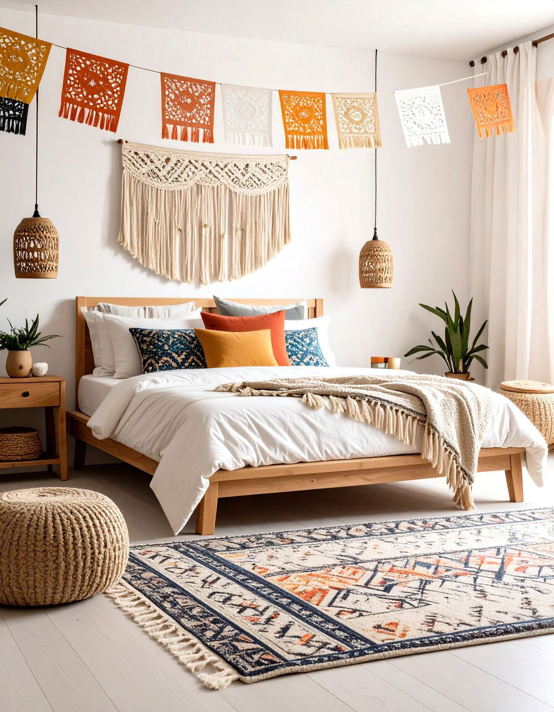 Mexican Bedroom with Papel Picado Decorative Elements - 20 Mexican Bedroom Ideas