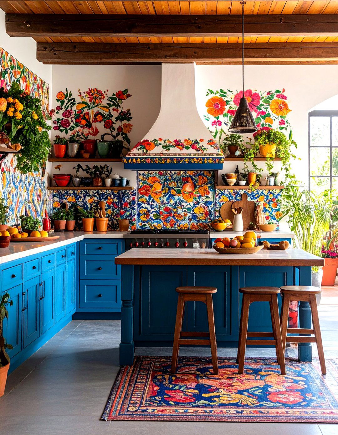 Mexican Kitchen with Hand Painted Mural Design Features - 20 Mexican Kitchen Ideas