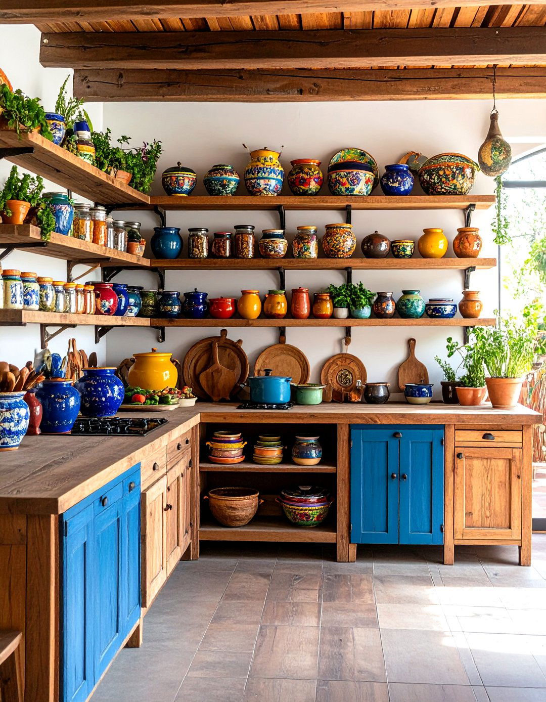 Mexican Kitchen with Open Shelving Display System - 20 Mexican Kitchen Ideas