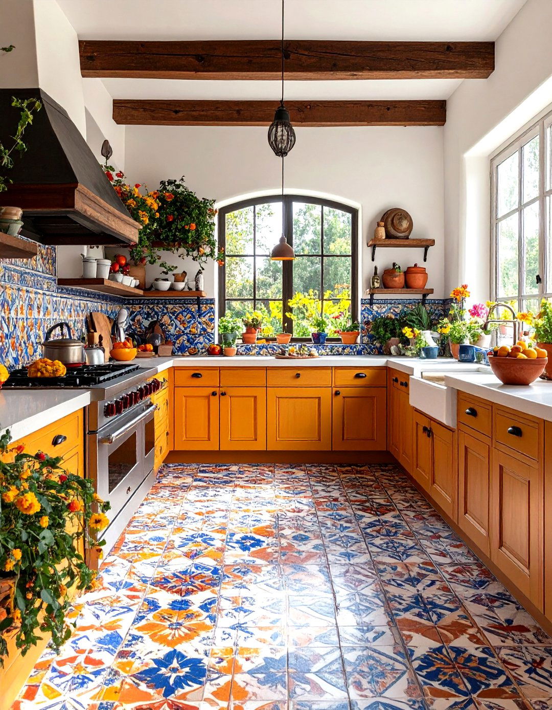 Mexican Kitchen with Saltillo Tile Floor Design - 20 Mexican Kitchen Ideas