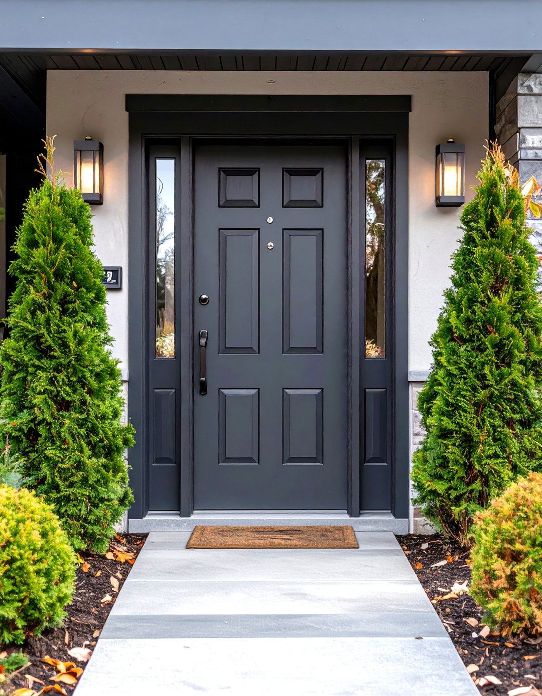 Mid Century House Number Spotlight - 20 Dark Gray Front Door Ideas