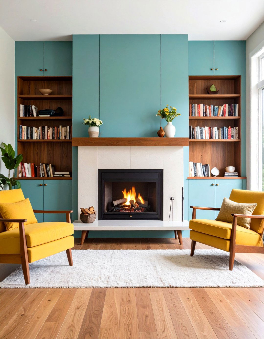 Mid Century Low Linearity - 20 Fireplace With Bookshelves
