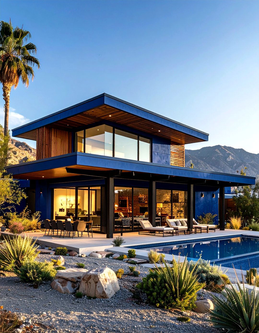Mid Century Mod Mash Up - 20 Dark Blue House With Black Trim