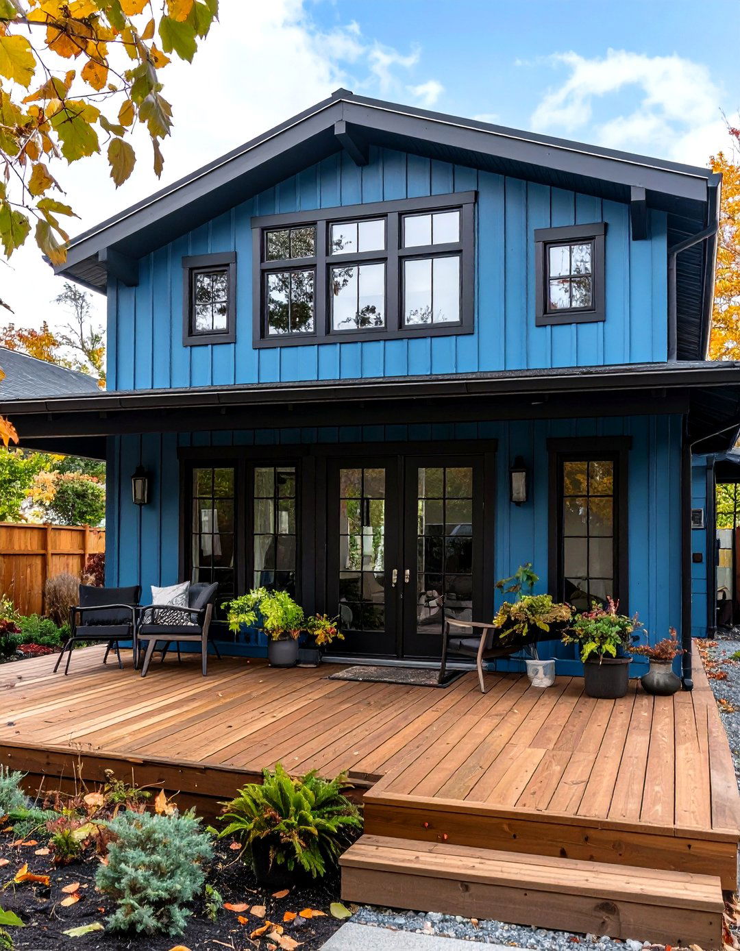 Mid Century Modern Blue House Fusion - 20 Blue House With Black Trim Ideas