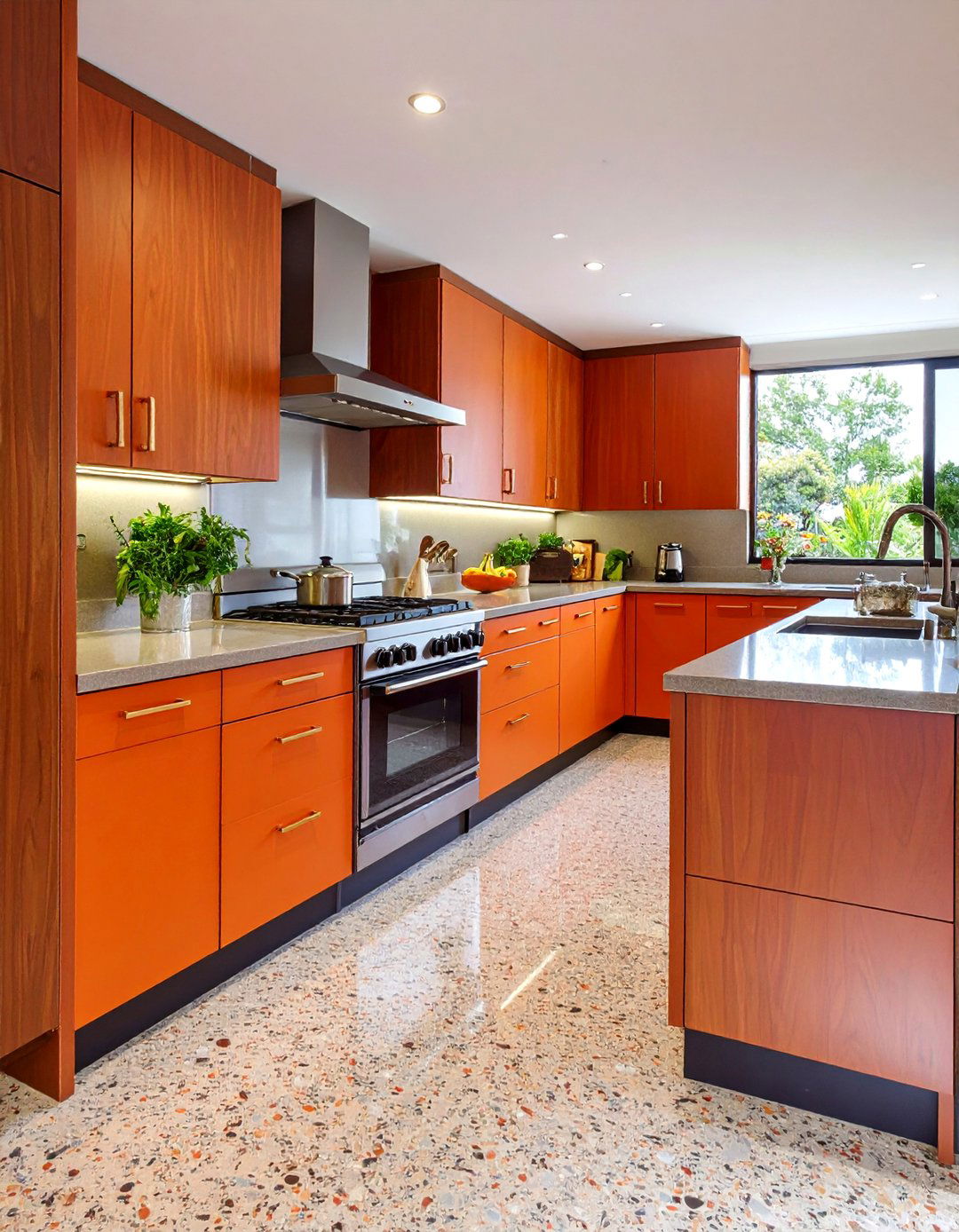 Mid Century Modern Burnt Orange Galley Kitchen - 20 Burnt Orange Kitchen Ideas