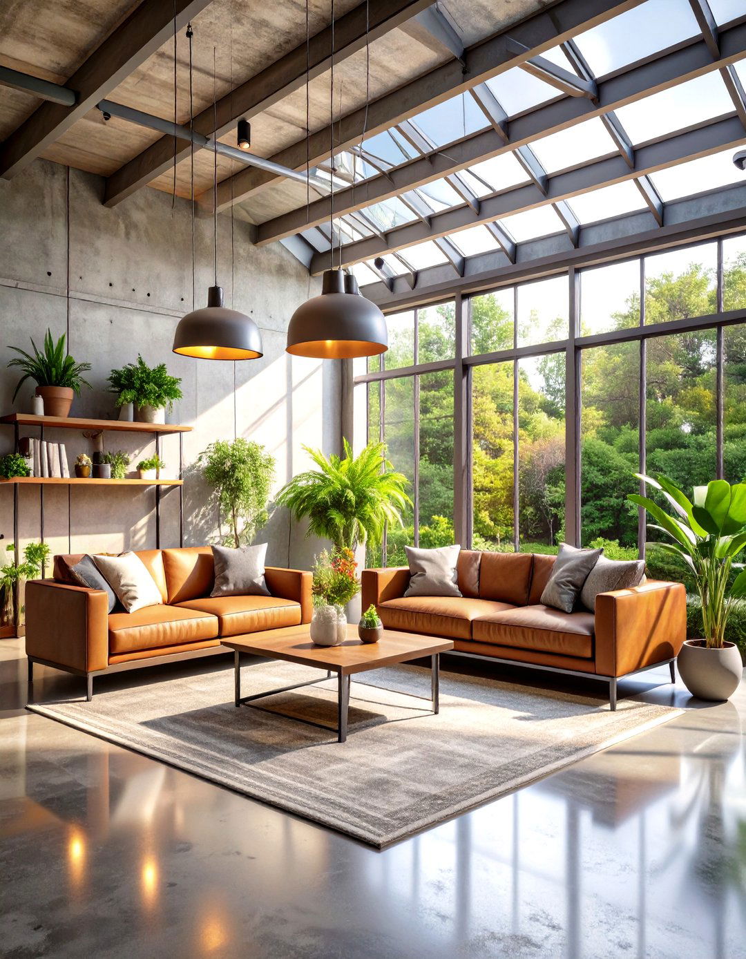 Mid Century Modern Concrete Floor Industrial Sunroom - 20 Mid-century Modern Sunroom Ideas
