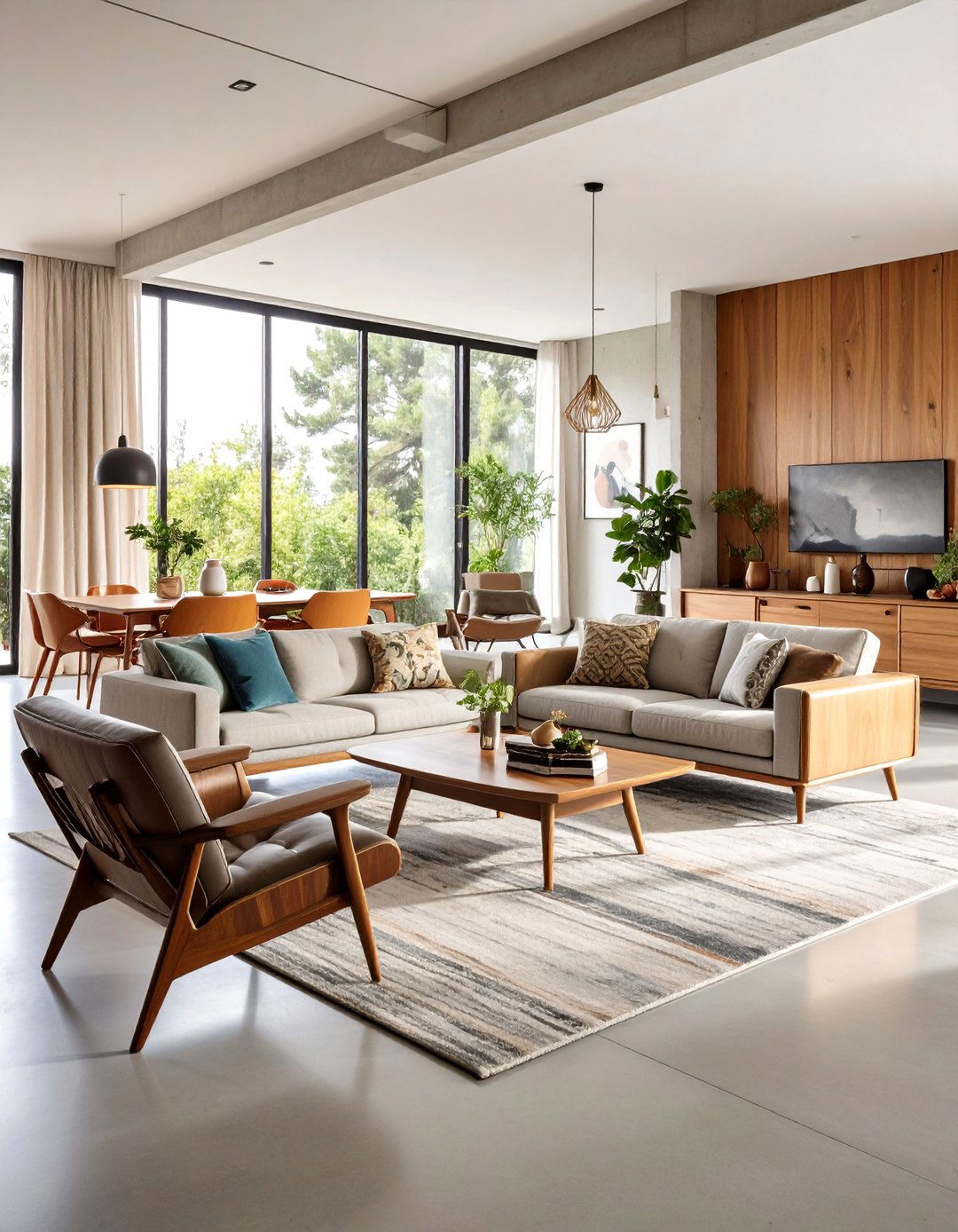 Mid Century Modern Concrete Floor Living Room Revival - 20 Concrete Floor Living Room Ideas